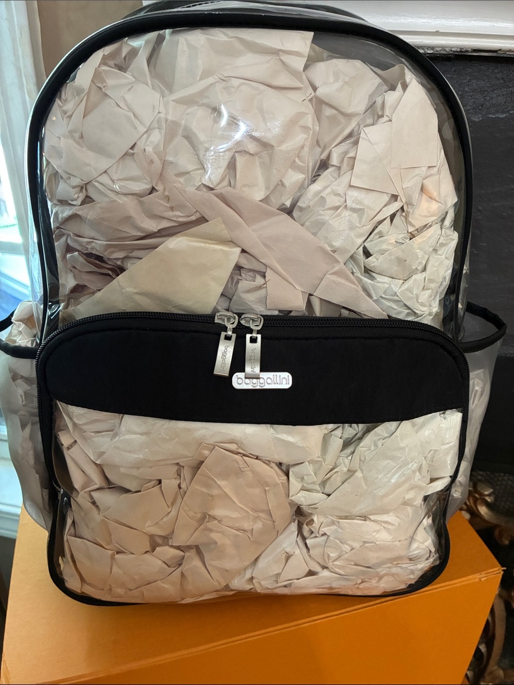Baggallini Clear Backpack with Black Trim and Silver Accents